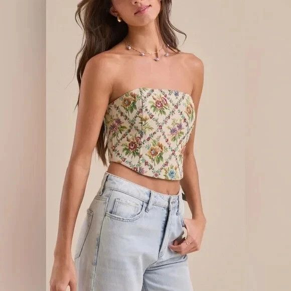 Altar’D State Size Large Demi Brocade Tapestry Tie Back Corset Strapless Top NEW - Picture 15 of 15